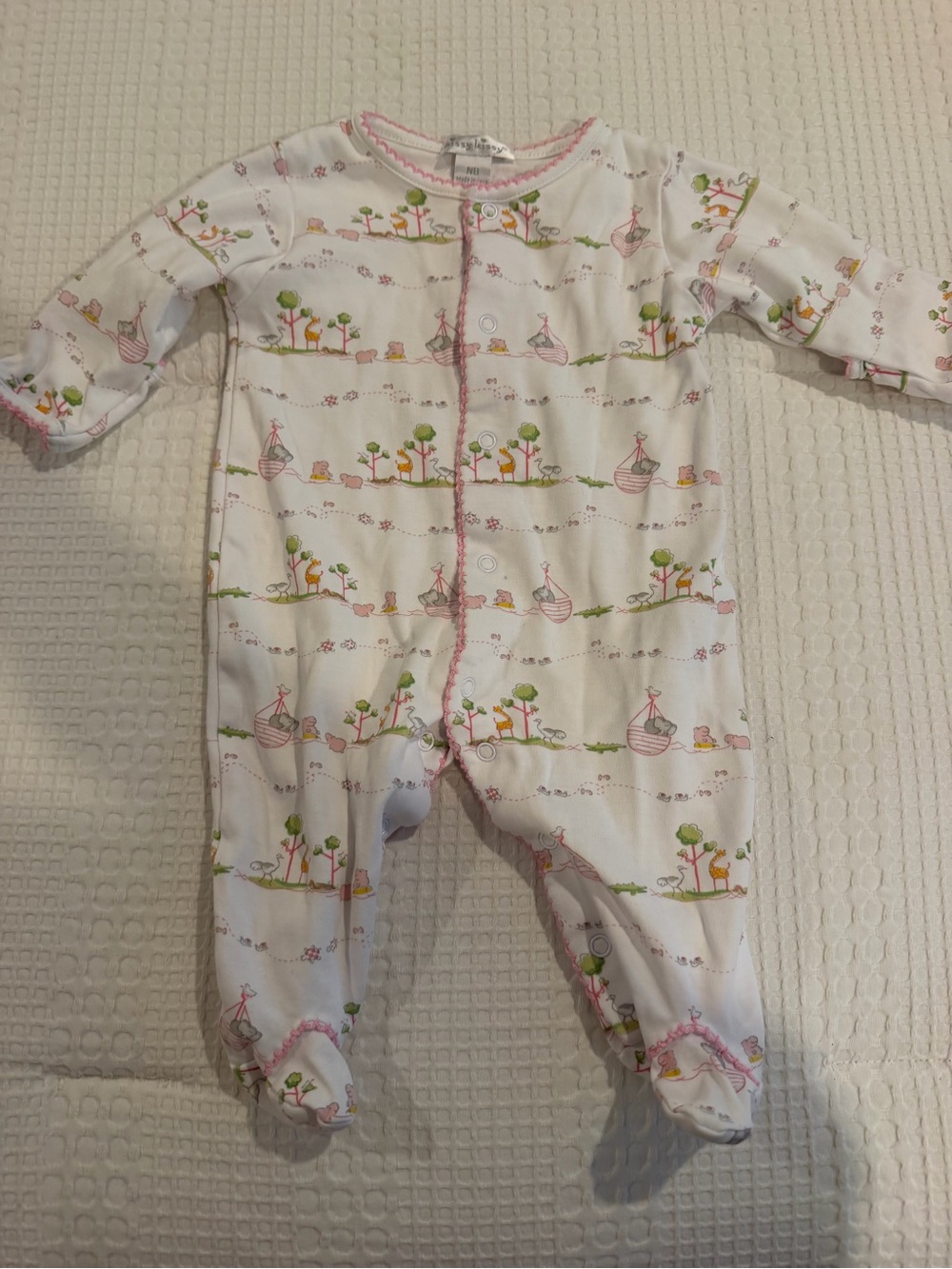Kissy Kissy White Footed One-Piece with Pink & Green Nature Print